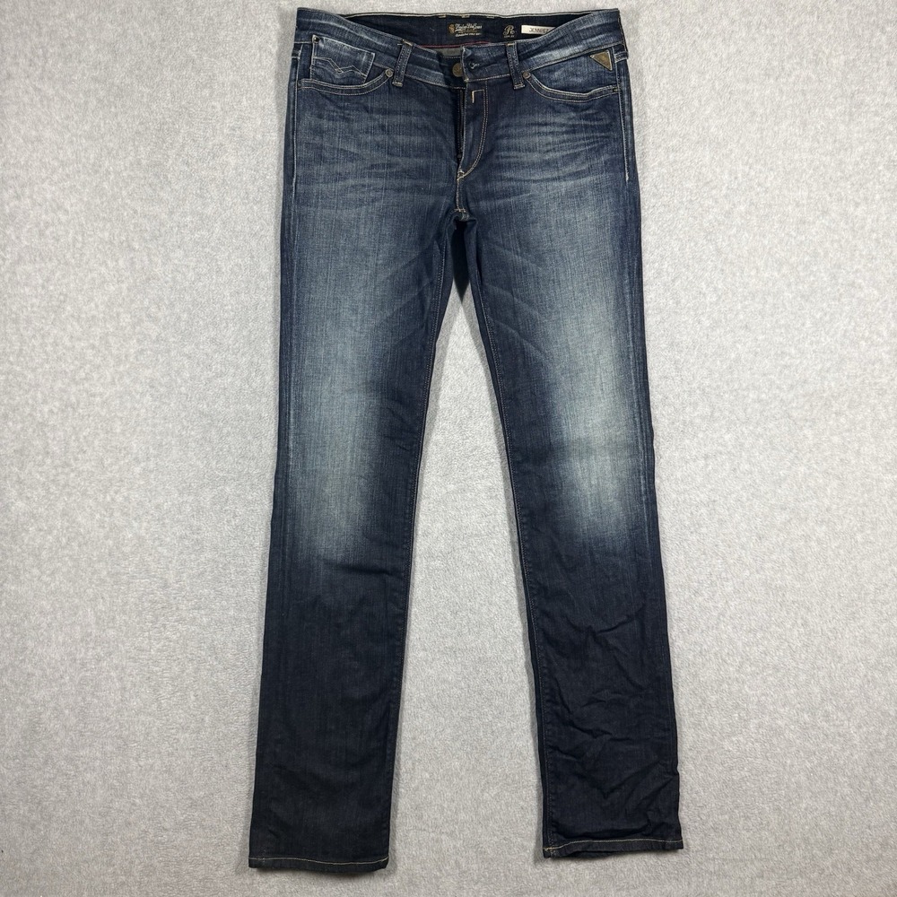 Replay JENNPEZ Jeans Women 31x34 Dark Wash Stretch Denim Zipper Pockets Low Rise